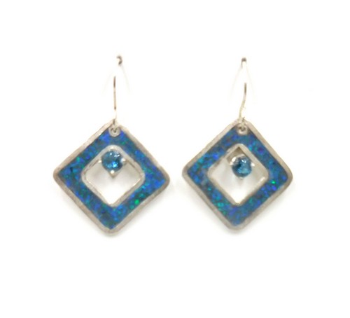 Click to view detail for DKC-2061 Earrings, Opal Inlay Square with Blue Zircon $98